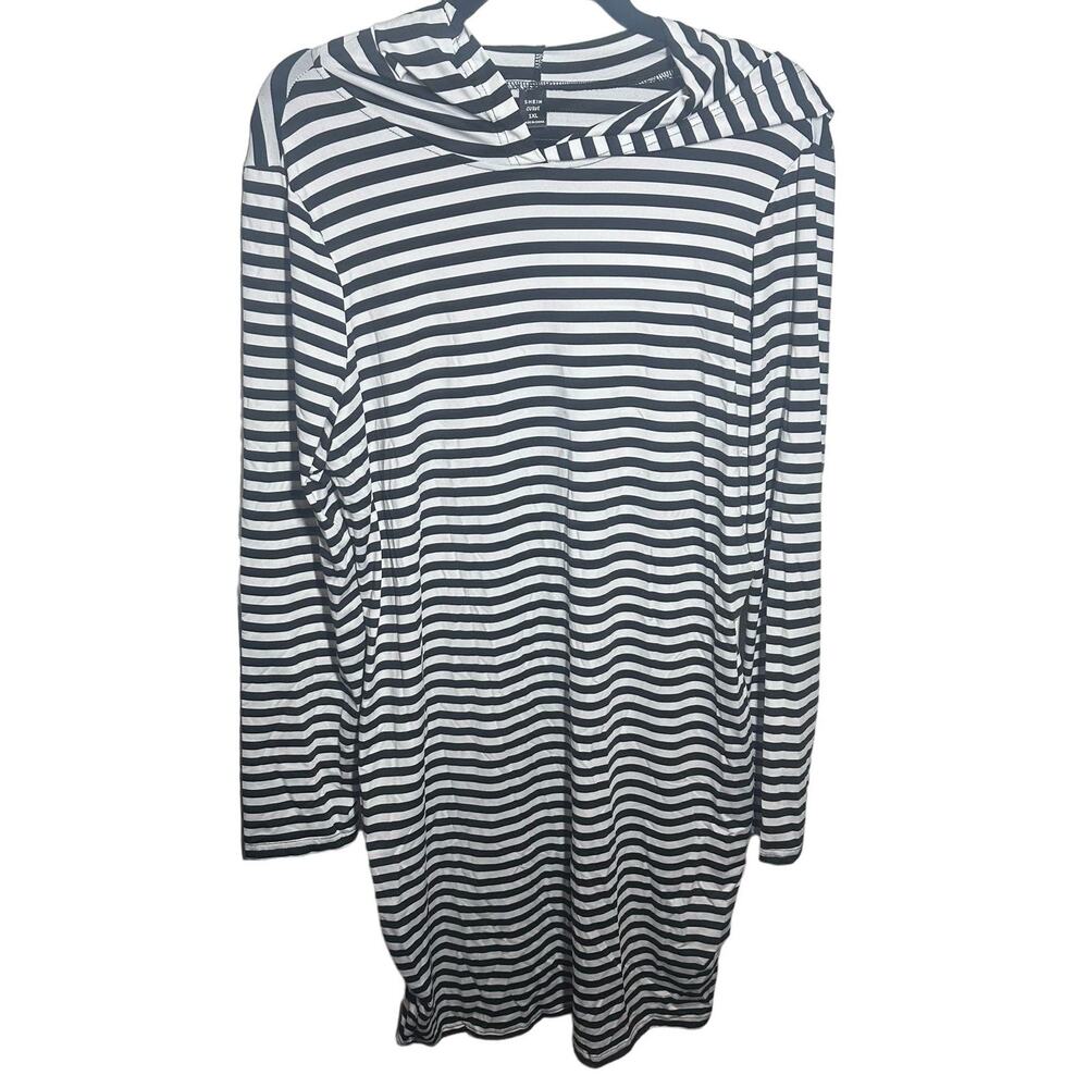 SheIn Curve Black White Striped Hooded Dress Size 1XL